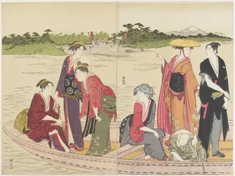 Veerboot op de Rokugo-rivier, 1784